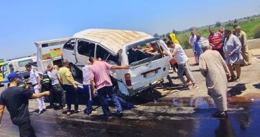 إصابة 10 أشخاص بإصابات متفرقة في حادث تصادم بكفر الشيخ... صور