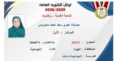 حافظة للقرآن الكريم.. الأولى على الجمهورية علمي رياضة: هدفى الالتحاق بكلية الهندسة