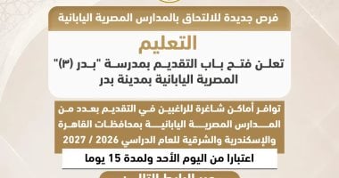 «التعليم» تعلن فتح باب التقديم بمدرسة «بدر 3» المصرية اليابانية بمدينة بدر