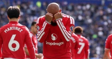 مبويمو يحتفل بهدف مانشستر يونايتد الأول ضد إيفرتون