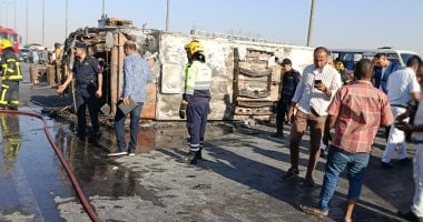 حادث تصادم أتوبيس مع سيارة نقل بطريق الإسماعيلية الصحراوى