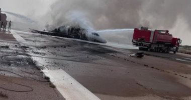 احتراق طائرة في مطار مصراتة الليبي