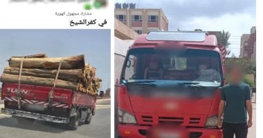 ضبط سائق نقل عرض حياة المواطنين للخطر بتحميل حمولة أخشاب زائدة بكفر الشيخ