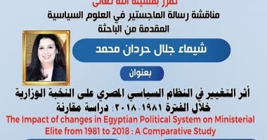 شيماء جلال تناقش رسالة ماجستير حول أثر التغيير في النظام السياسي المصري على النخبة الوزارية