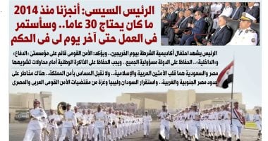الرئيس السيسي: أنجزنا منذ 2014 ما كان يحتاج 30 عامًا.. أبرز عناوين اليوم السابع غدًا
