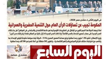 الحكومة تجيب عن تساؤلات الرأى العام حول التنمية الحضرية والعمرانية.. أبرز عناوين اليوم السابع غدًا