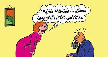 لسانك حصانك شعار الوزراء قبل الظهور بالتليفزيون فى كاريكاتير اليوم السابع