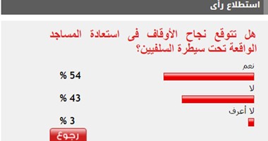 54%من القراء يتوقعون نجاح الأوقاف فى استعادة المساجد من السلفيين