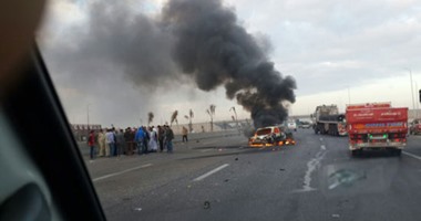 توقف حركة المرور بطريق إسكندرية الصحراوى ساعة بسبب تفحم سيارة