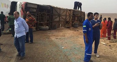 الإسعاف :36 مصابا فى حادث إنقلاب أتوبيس بطريق غارب الزعفرانه