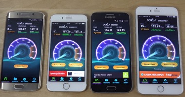 بالفيديو.. مقارنة بين هاتفى جلاكسى S6 وآى فون 6 فى سرعة الإنترنت