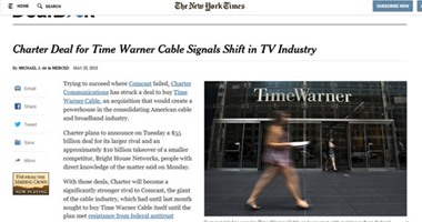 نيويورك تايمز: تشارتر سوف تستحوذ على "تايم وارنر" مقابل 55 مليار دولار
