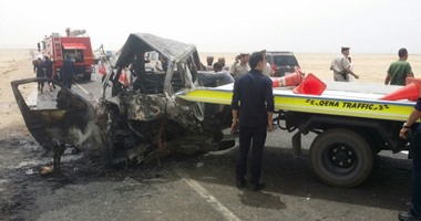إصابة 8 أشخاص فى حادث انقلاب سيارة على صحراوى المنيا