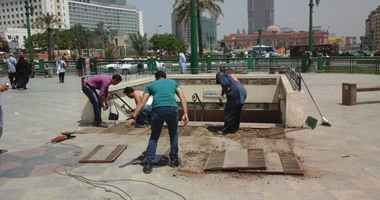 بالفيديو والصور.. بدء تنظيف مداخل مترو "السادات" استعداداً لفتح المحطة
