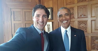 سيلفى رئاسى يجمع بين باراك أوباما وجاستن ترودو رئيس وزراء كندا