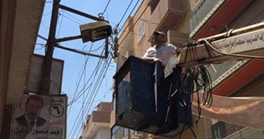 بالصور..حملة لصيانة أعمدة الكهرباء بالطرق العامة بشبين القناطر