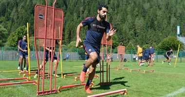 بالصور.. محمد صلاح يشارك فى مران روما الأخير بمعسكر "بينزولو"