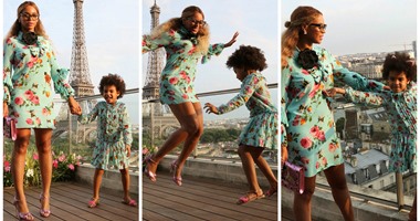 بالصور..بيونسيه وطفلتها بنفس الفستان من "جوتشى" فى رقصة أمام برج إيفل