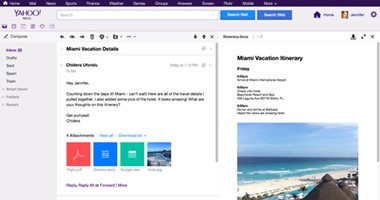 تحديث جديد لـ "Yahoo Mail"يسمح للمستخدمين بمشاهدة الرسالة والمرفقات معا