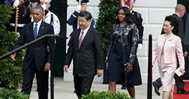 باراك وميشيل أوباما يستقبلان الرئيس الصينى وزوجته فى البيت الأبيض