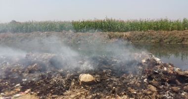 بالصور.. مجلس قرية "أخناواى" بطنطا يتخلص من القمامة بحرقها بطرق بدائية