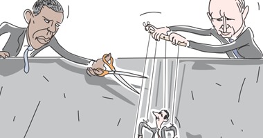 كاريكاتير إسرائيلى: الأسد دمية فى يد بوتين وأوباما يحاول قطع الحبال