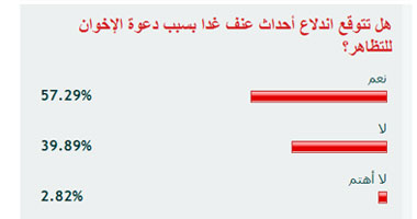 57.29% من قراء اليوم السابع يتوقعون أعمال عنف فى تظاهرات الإخوان