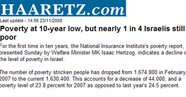 بالرغم من الأزمة العالمية .. تراجع مستويات الفقر فى إسرائيل 