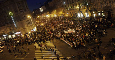 مظاهرات فى بودابست تأييدا للحكومة المجرية ضد سياسات الاتحاد الأوروبى