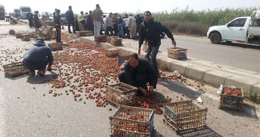 تعطل الحركة المرورية لانقلاب سيارة على رافد الطريق الدولى بكفر الشيخ