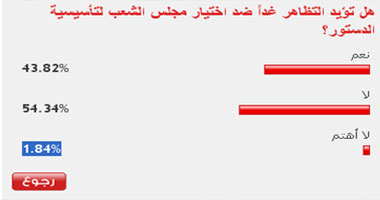 54 % من القراء يرفضون التظاهر ضد تشكيل تأسيسية الدستور