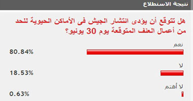 80% من القراء: انتشار الجيش يحد من العنف المتوقع يوم 30 يونيو