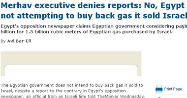 مسئول إسرائيلى: مزاعم إعادة شراء القاهرة للغاز من تل أبيب كاذبة