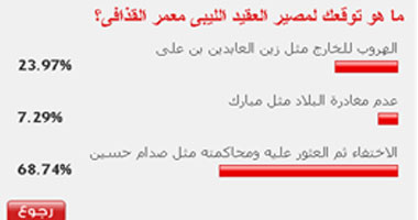 68 % من القراء يتوقعون أن يلقى القذافى مصير صدام  