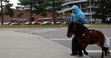 طالبة كفيفة تصطحب حصانها الصغير للفصل الدراسى بالجامعة