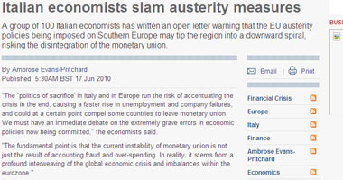 اقتصاديون إيطاليون يحذرون من سياسة تقشف الاتحاد الأوروبى