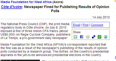 تغريم صحيفة 3 ملايين فرنك لتنبؤها بالرئيس الإيفوارى القادم