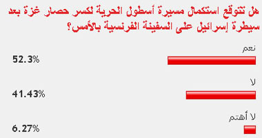 53.3 % من قراء "اليوم السابع" يتوقعون وصول أسطول الحرية لغزة 