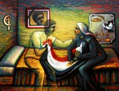 الفنانة نادية سرى تهدى لوحتها "مع أم البطل" لأمهات الشهداء