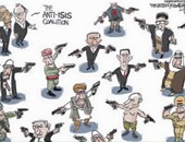كاريكاتير عن الحرب على داعش:الدول المتدخلة تصوب على بعضها وتتجاهل التنظيم