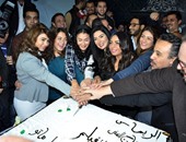 غادة عبدالرازق وعبير صبرى يحتفلان بـ"اللى أختشوا ماتوا" بأحد استوديوهات الهرم