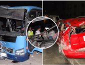 إصابة 37 شخصا فى تصادم سيارتين أجرة بالمنيا