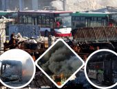 مسلحو حلب يضرمون النار فى 5 حافلات تقل نازحين من المدينة