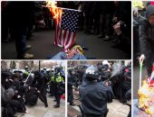 بالفيديو والصور .. موكب ترامب الأول يتحرك من الكونجرس بالتزامن مع الاحتجاجات الرافضة لتنصيبه.. كر وفر بشوارع واشنطن واعتقال قرابة 100 متظاهر.. وطائرة خاصة تحلق بشعار "قاوموه" فى سماء نيويورك 