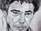 بالصور.. قارئ يبرز موهبته فى الرسم بلوحات أبرزها محمد منير وأحمد حلمى