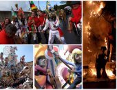 المئات يحتفلون بقدوم الربيع فى إسبانيا بإشعال النار بتمثال لترامب وميركل