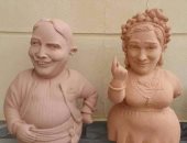 بالصور.. طالبة بـ"فنون جميلة" تنحت تمثالين لمارى منيب و عبد الفتاح القصرى