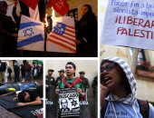 مواطنون بكولومبيا يستقبلون نتنياهو بعلم فلسطين وصور انتهاكات إسرائيل