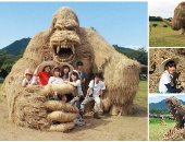 من غير حرق وتلوث.. اليابان عملت تماثيل للحيوانات من قش الرز
