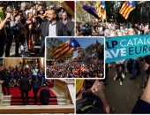 تظاهرات خارج برلمان كتالونيا احتجاجا على طلب إسبانيا بعزل رئيس الإقليم